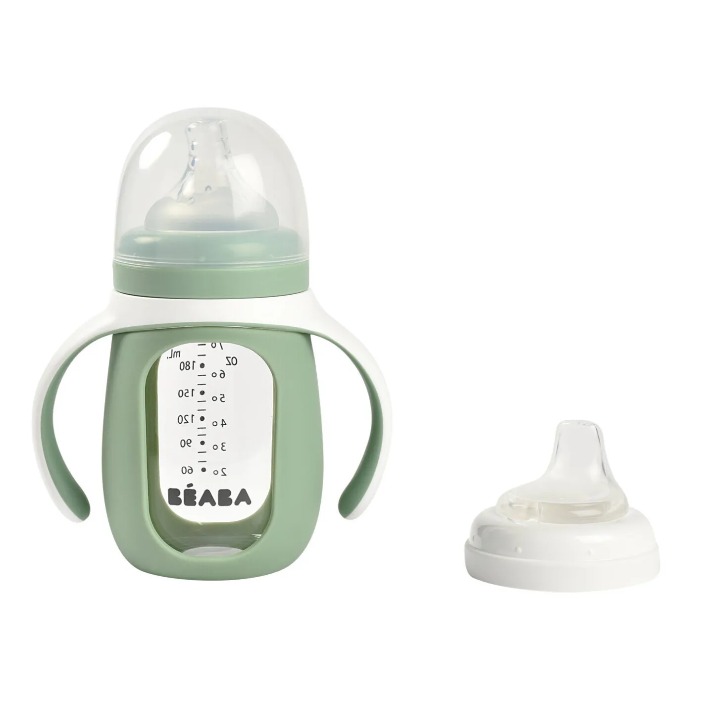BÉABA Couverts Vaisselle Et Bavoirs|Biberons Et Accessoires<Biberon d'apprentissage en verre 2 en 1 - 210ml Vert sauge