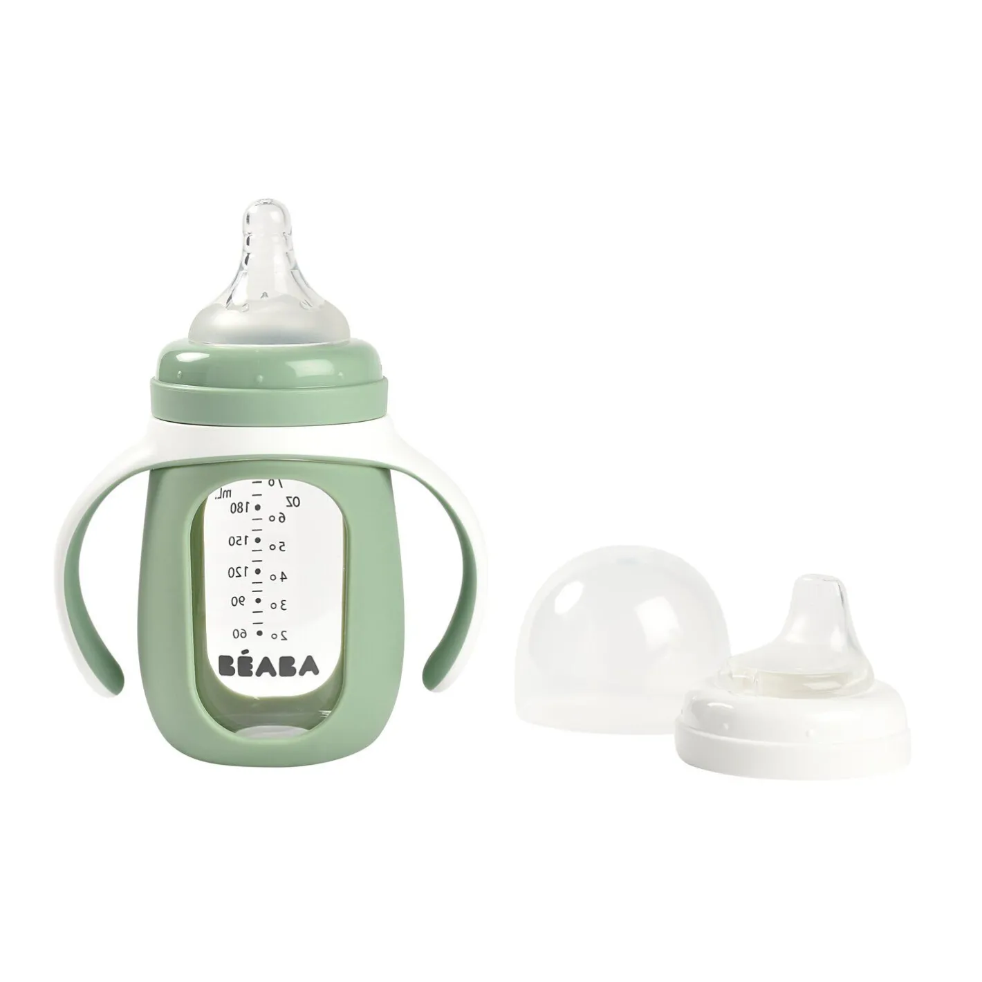 BÉABA Couverts Vaisselle Et Bavoirs|Biberons Et Accessoires<Biberon d'apprentissage en verre 2 en 1 - 210ml Vert sauge