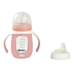 BÉABA Biberons Et Accessoires<Biberon d'apprentissage en verre 2 en 1 - 210ml Vieux rose