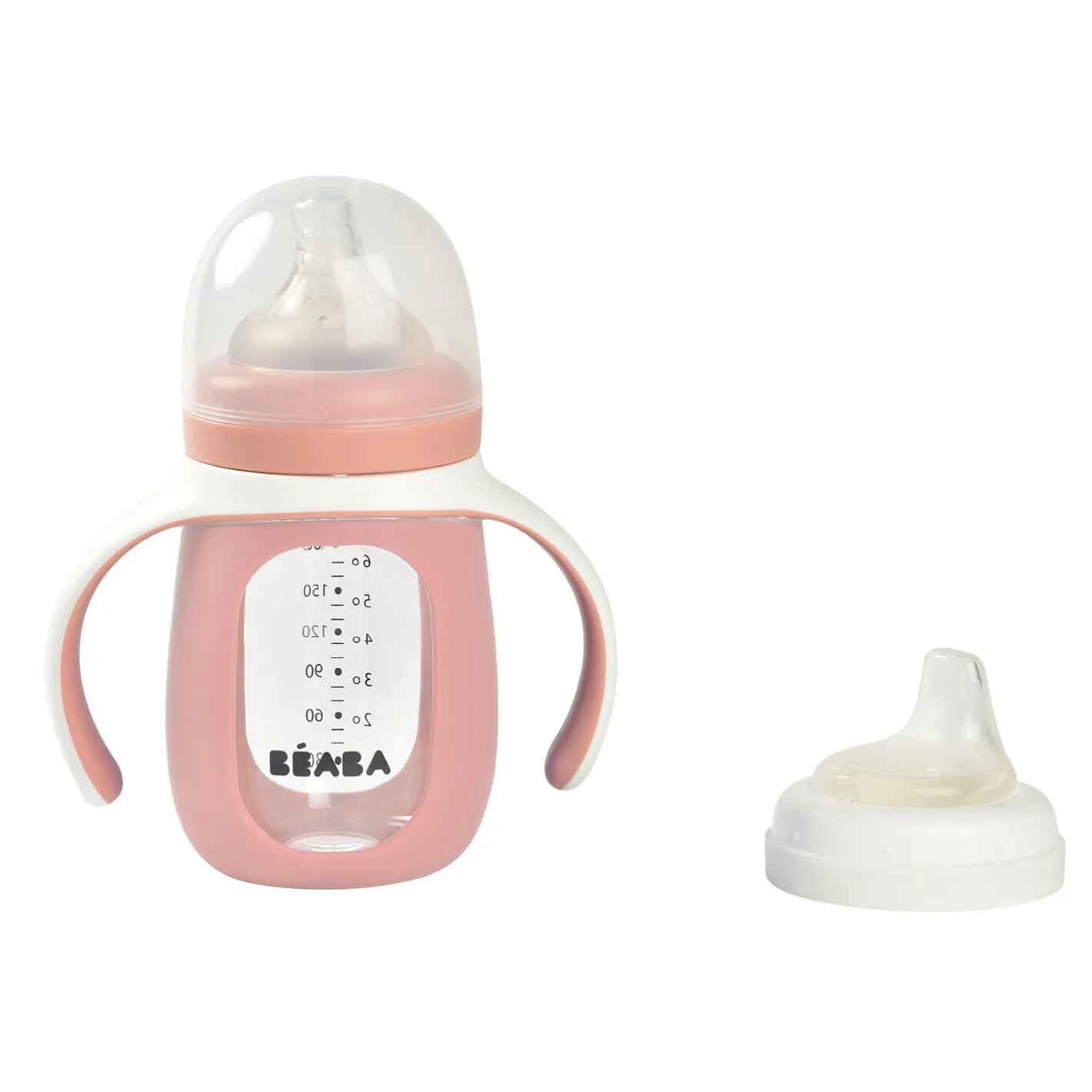 BÉABA Biberons Et Accessoires<Biberon d'apprentissage en verre 2 en 1 - 210ml Vieux rose