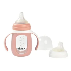 BÉABA Biberons Et Accessoires<Biberon d'apprentissage en verre 2 en 1 - 210ml Vieux rose