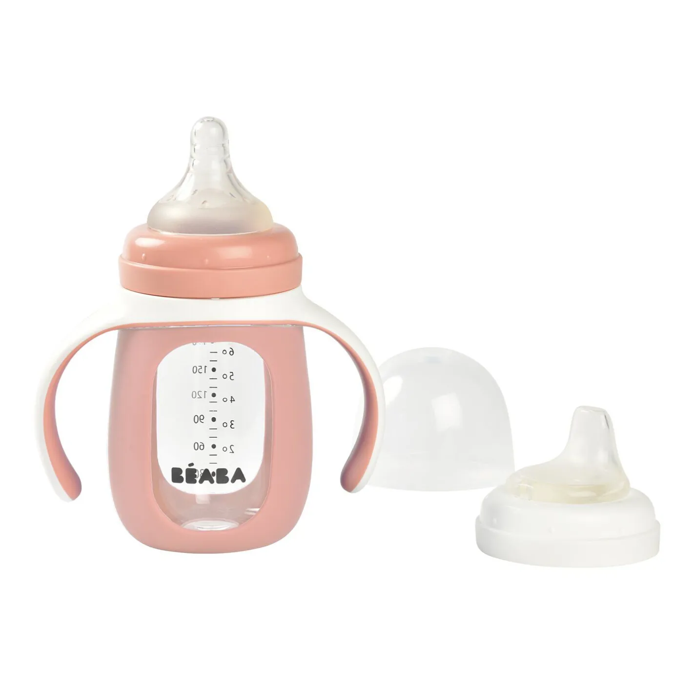 BÉABA Biberons Et Accessoires<Biberon d'apprentissage en verre 2 en 1 - 210ml Vieux rose