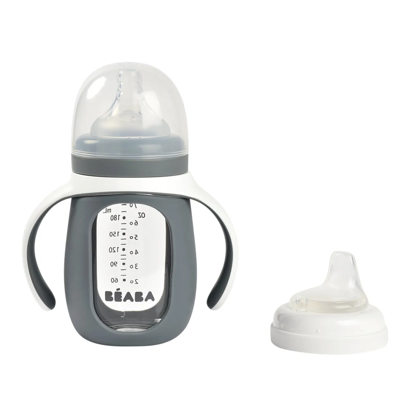 BÉABA Biberons Et Accessoires<Biberon d'apprentissage en verre 2 en 1 - 210ml Gris minéral