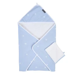 BÉABA Capes De Bain<Cape De Bain + Gant - 80x80 Cm - Mousseline Fleur - Bleue