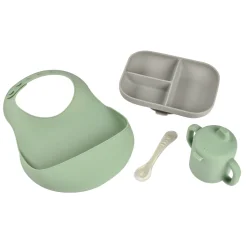 BÉABA Goûter Sain|Couverts Vaisselle Et Bavoirs<Coffret repas silicone Les essentiels Gris/Vert sauge
