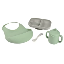 BÉABA Goûter Sain|Couverts Vaisselle Et Bavoirs<Coffret repas silicone Les essentiels Gris/Vert sauge
