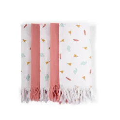 BÉABA Baignoires Et Accessoires|Couverts Vaisselle Et Bavoirs<Langes Tetra - Coton - Tipi + Nude Avec Franges - 5 Pcs