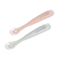 BÉABA Couverts Vaisselle Et Bavoirs<Lot 2 cuillères 1er âge silicone avec boite de transport Rose/Gris