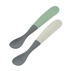 BÉABA Couverts Vaisselle Et Bavoirs<Lot 2 cuillères 1er âge silicone bi-ton avec boîte de transport Gris/Vert sauge