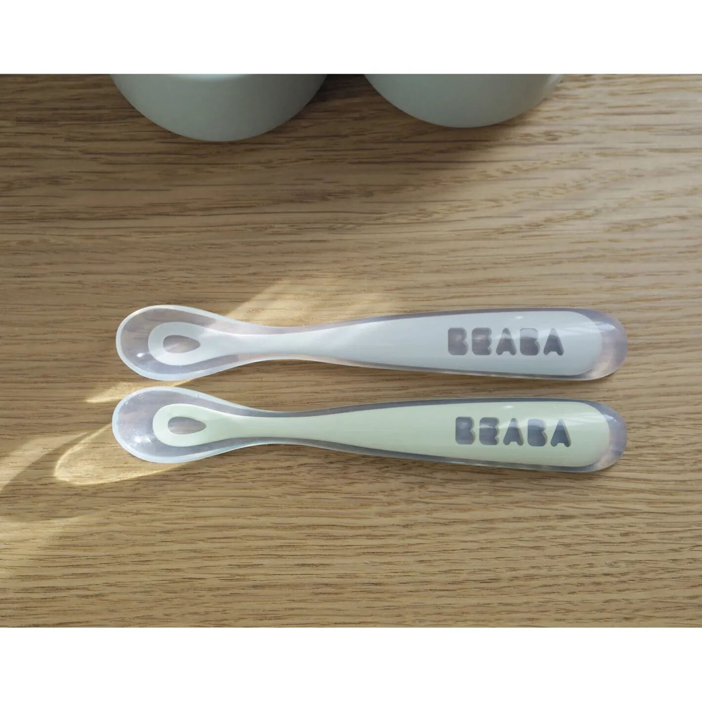 BÉABA Couverts Vaisselle Et Bavoirs<Lot 2 cuillères 1er âge silicone avec boite de transport Vert sauge/Gris velours