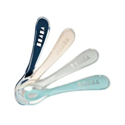 BÉABA Couverts Vaisselle Et Bavoirs<Lot 4 cuillères 2ème âge silicone Bleu/Rose/Gris