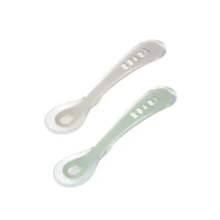 BÉABA Couverts Vaisselle Et Bavoirs<Lot 2 cuillères 2ème âge silicone avec boite de transport Vert sauge/Gris velours