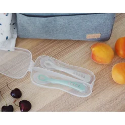 BÉABA Couverts Vaisselle Et Bavoirs<Lot 2 cuillères 2ème âge silicone avec boite de transport Vert sauge/Gris velours