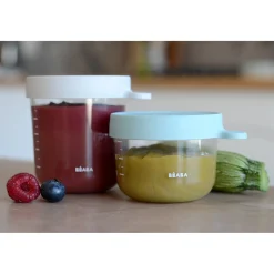 BÉABA Pots De Conservation<Lot 2 portions verre 150 et 250ml Vert clair/Gris clair