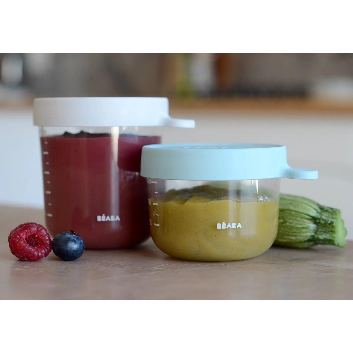 BÉABA Pots De Conservation<Lot 2 portions verre 150 et 250ml Vert clair/Gris clair