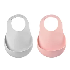 BÉABA Couverts Vaisselle Et Bavoirs<Lot de 2 bavoirs silicone Gris clair/Vieux rose
