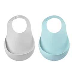 BÉABA Couverts Vaisselle Et Bavoirs<Lot de 2 bavoirs silicone Bleu clair/Gris