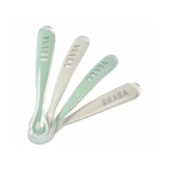 BÉABA Couverts Vaisselle Et Bavoirs<Lot de 4 cuillères 1er âge silicone Gris velours/Vert sauge