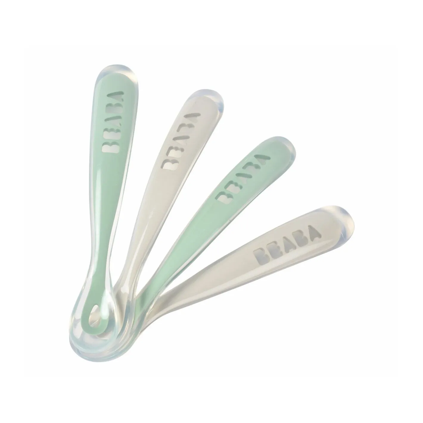 BÉABA Couverts Vaisselle Et Bavoirs<Lot de 4 cuillères 1er âge silicone Gris velours/Vert sauge