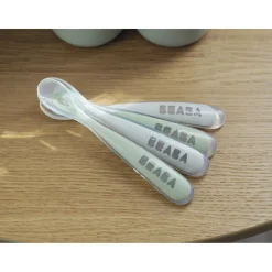 BÉABA Couverts Vaisselle Et Bavoirs<Lot de 4 cuillères 1er âge silicone Gris velours/Vert sauge