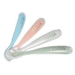 BÉABA Couverts Vaisselle Et Bavoirs<Lot de 4 cuillères 1er âge silicone Eucalyptus/Bleu/Rose/Gris
