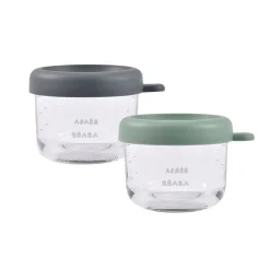 BÉABA Pots De Conservation|Pots De Conservation<Lot de 2 portions verre 150 ml Mineral / Vert sauge