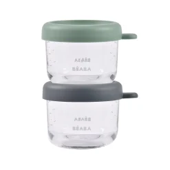 BÉABA Pots De Conservation|Pots De Conservation<Lot de 2 portions verre 150 ml Mineral / Vert sauge
