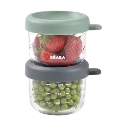 BÉABA Pots De Conservation|Pots De Conservation<Lot de 2 portions verre 150 ml Mineral / Vert sauge