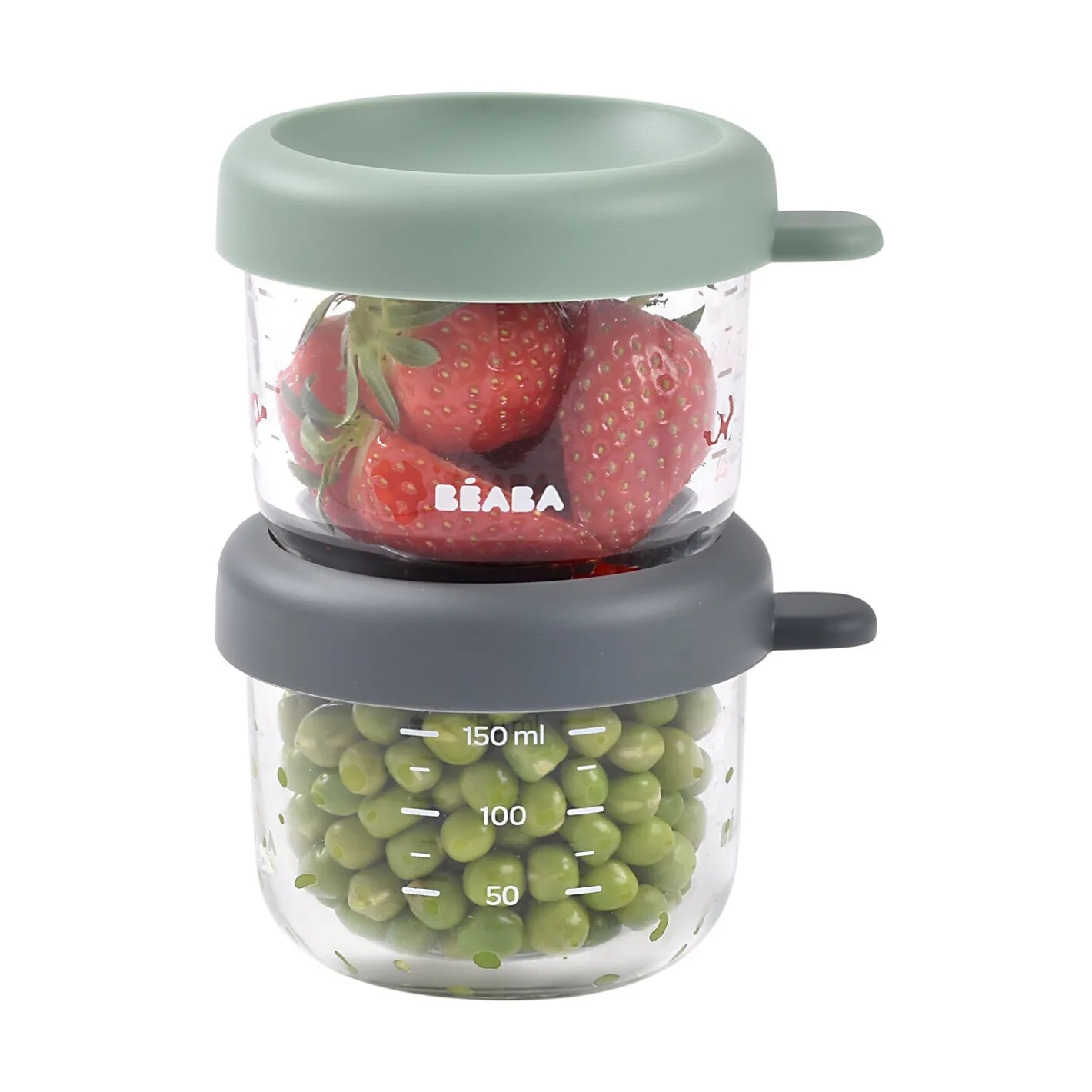 BÉABA Pots De Conservation|Pots De Conservation<Lot de 2 portions verre 150 ml Mineral / Vert sauge
