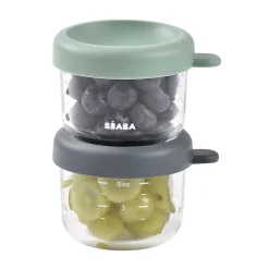 BÉABA Pots De Conservation|Pots De Conservation<Lot de 2 portions verre 150 ml Mineral / Vert sauge