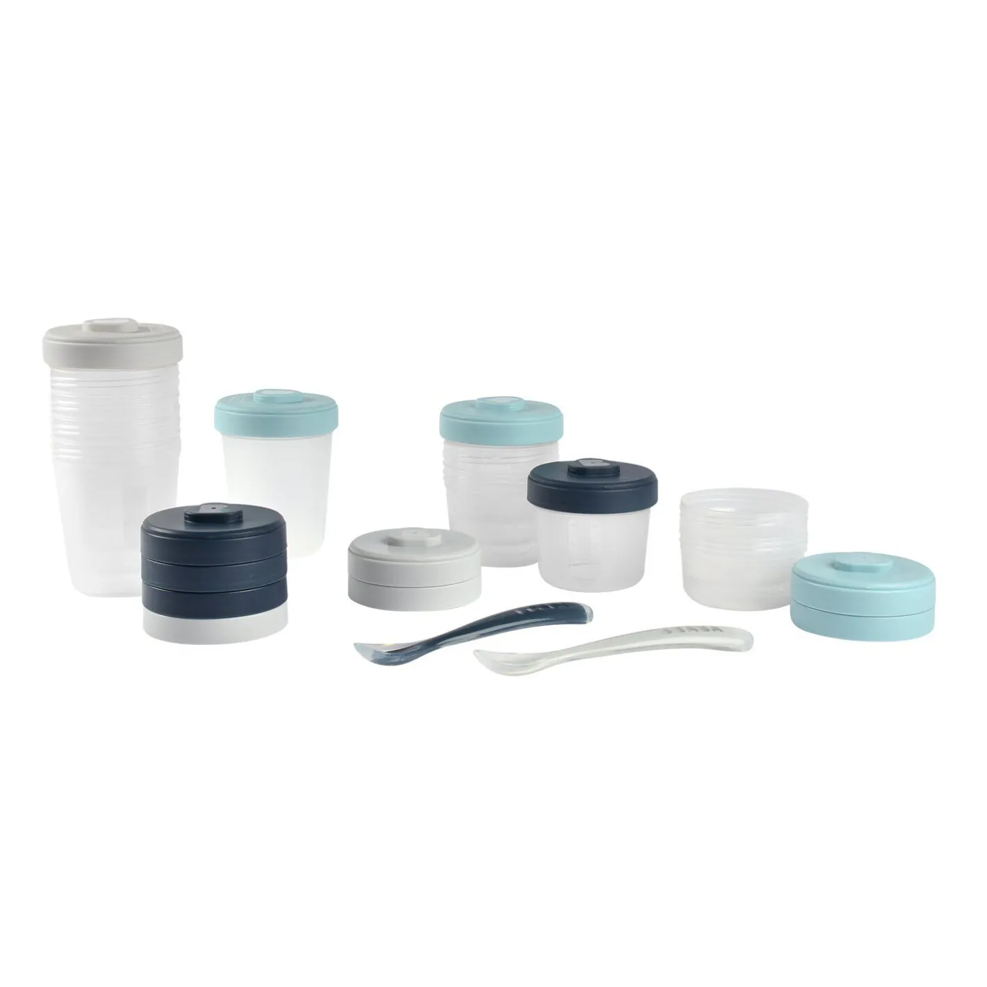 BÉABA Couverts Vaisselle Et Bavoirs|Pots De Conservation<Pack premiers repas (12 portions + 2 cuillères) Bleu/Gris