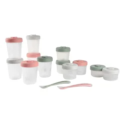 BÉABA Couverts Vaisselle Et Bavoirs|Pots De Conservation<Pack premiers repas (12 portions + 2 cuillères) Eucalyptus/Rose/Gris
