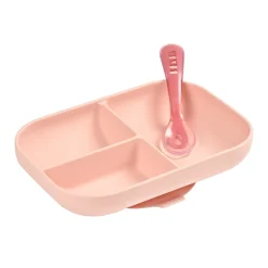 BÉABA Couverts Vaisselle Et Bavoirs<Set repas Silicone - Assiette compartimentée et cuillère 2ème âge Rose