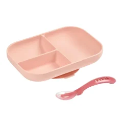 BÉABA Couverts Vaisselle Et Bavoirs<Set repas Silicone - Assiette compartimentée et cuillère 2ème âge Rose