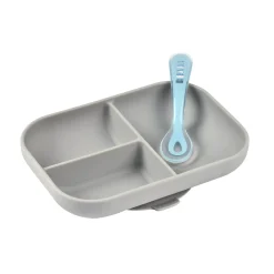 BÉABA Couverts Vaisselle Et Bavoirs<Set repas Silicone - Assiette compartimentée et cuillère 2ème âge Gris