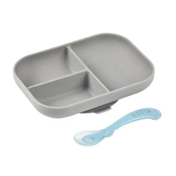 BÉABA Couverts Vaisselle Et Bavoirs<Set repas Silicone - Assiette compartimentée et cuillère 2ème âge Gris