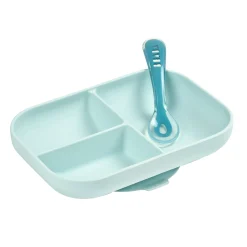 BÉABA Couverts Vaisselle Et Bavoirs<Set repas Silicone - Assiette compartimentée et cuillère 2ème âge Bleu